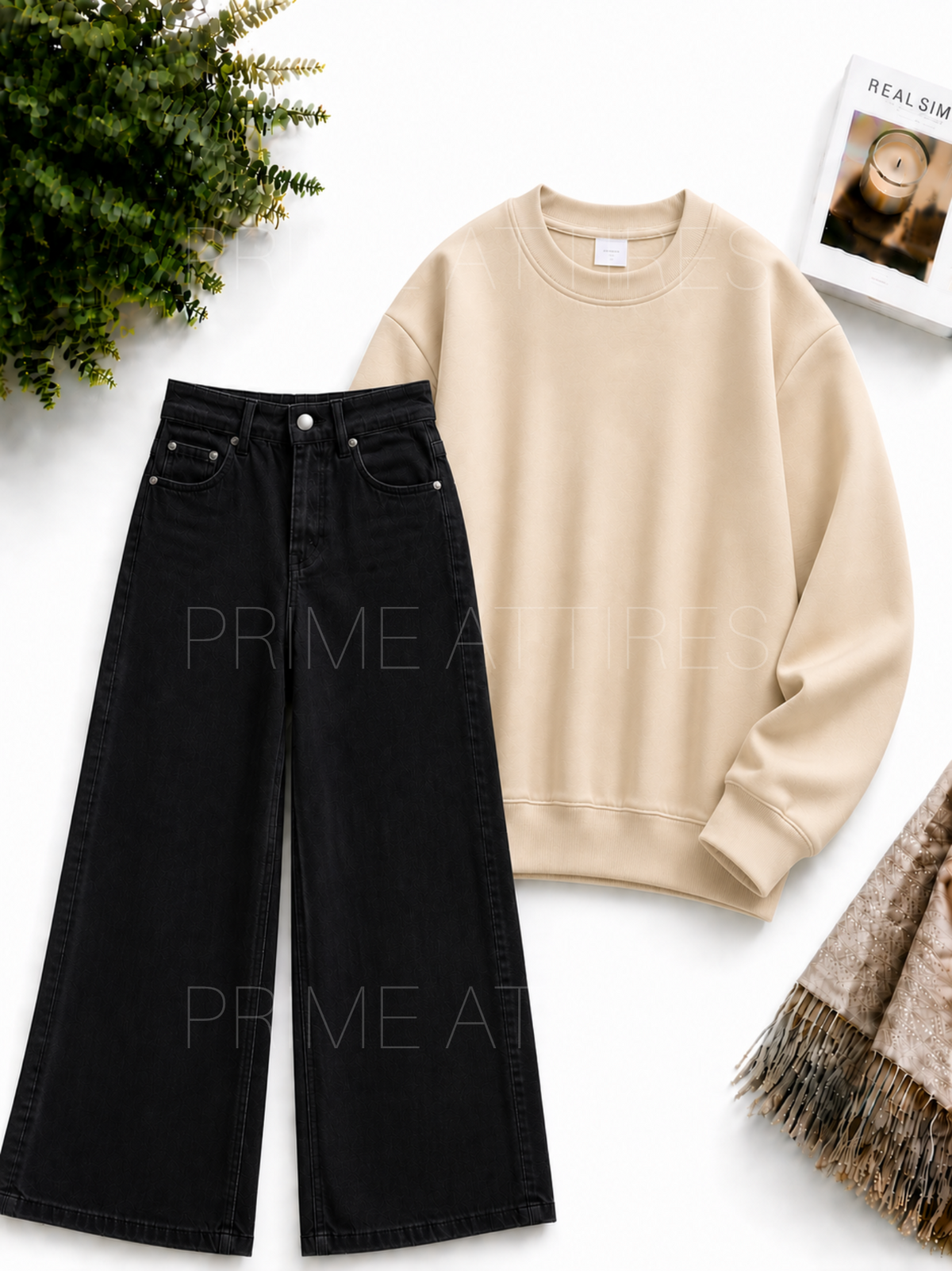 BLACK WIDE LEG JEANS & SWEATSHIRT