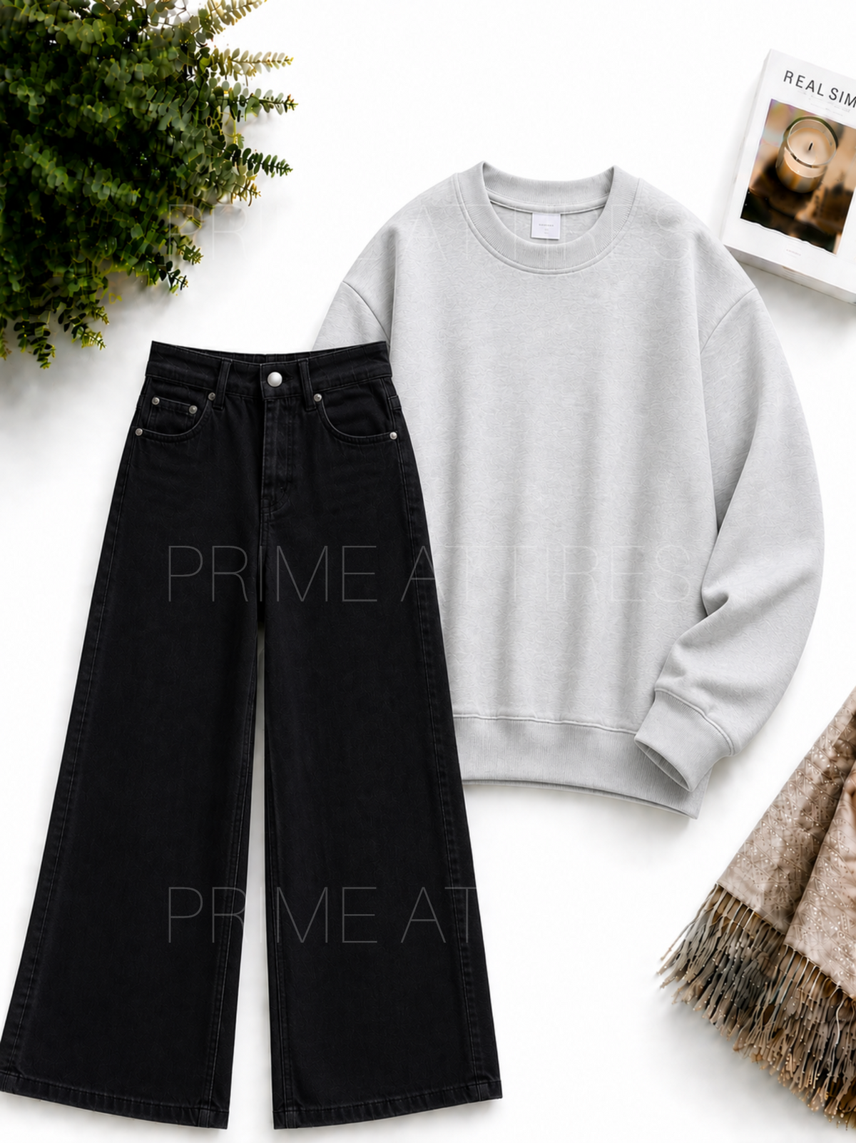 BLACK WIDE LEG JEANS & SWEATSHIRT