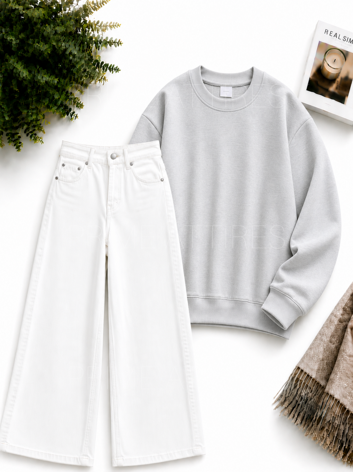 WHITE WIDE LEG JEANS & SWEATSHIRT
