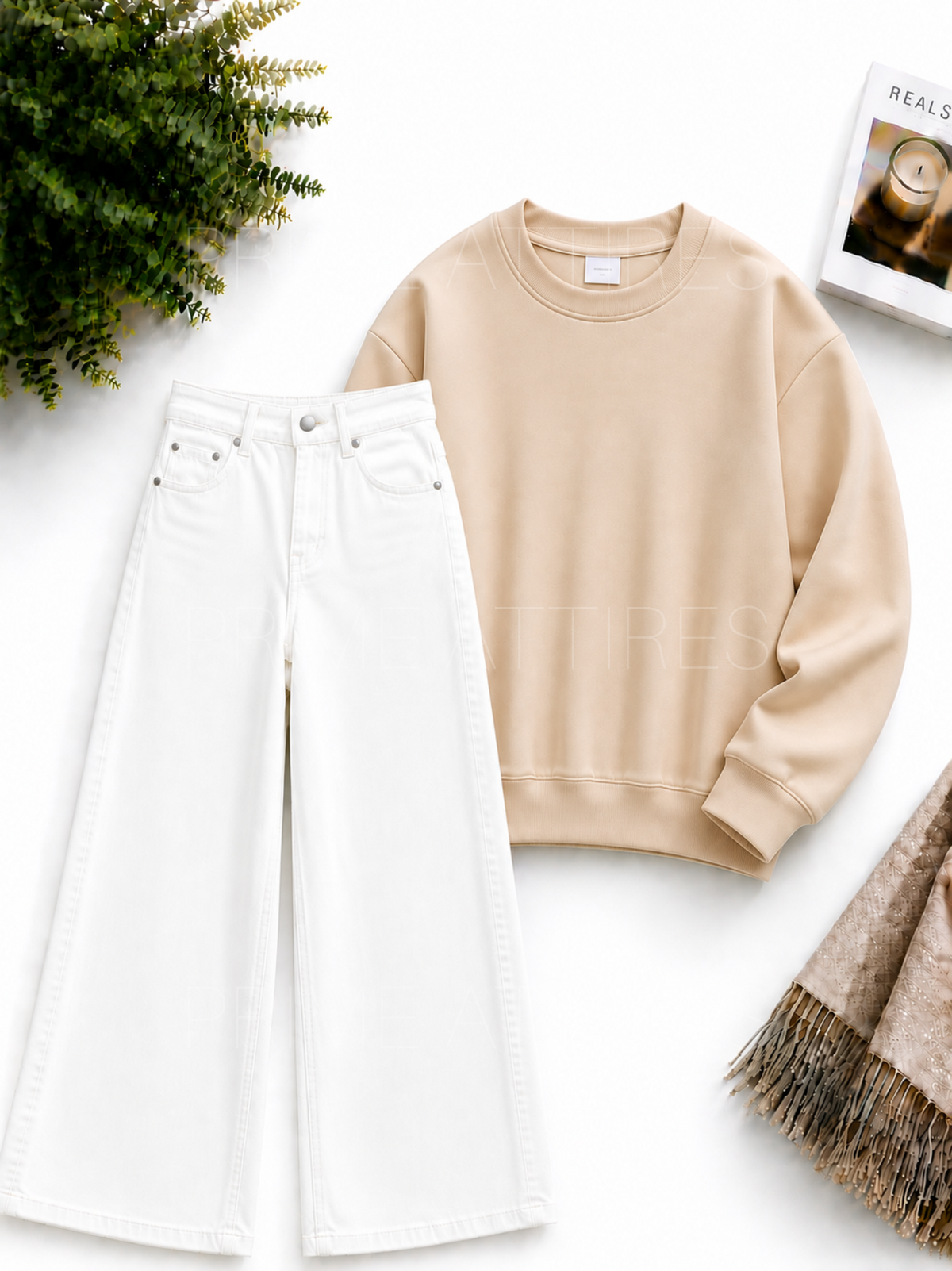 WHITE WIDE LEG JEANS & SWEATSHIRT