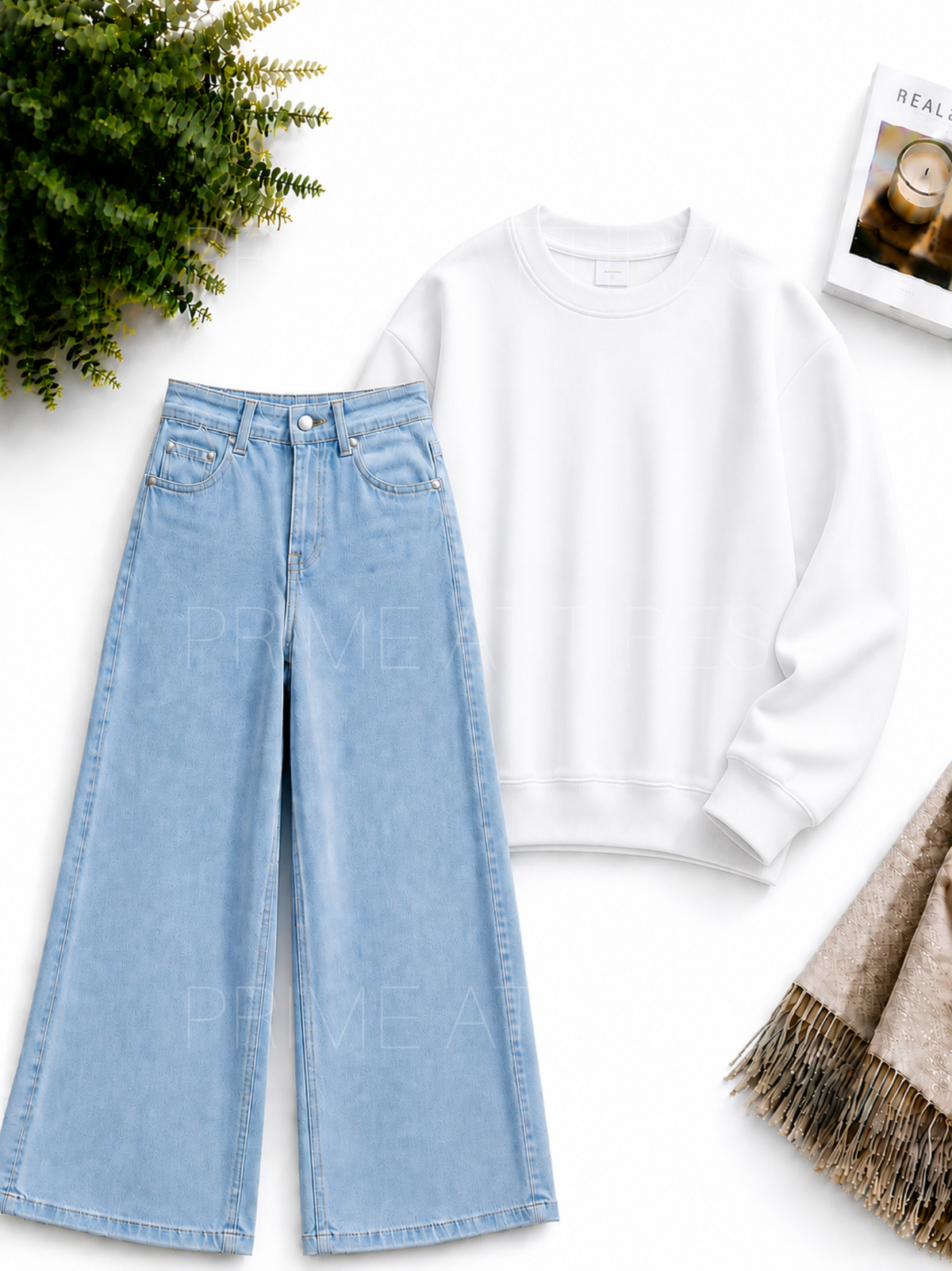 ICE BLUE WIDE LEG JEANS & SWEATSHIRT