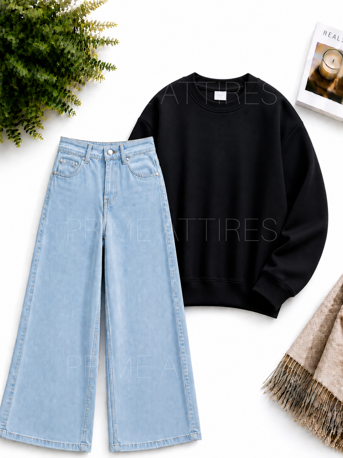 ICE BLUE WIDE LEG JEANS & SWEATSHIRT