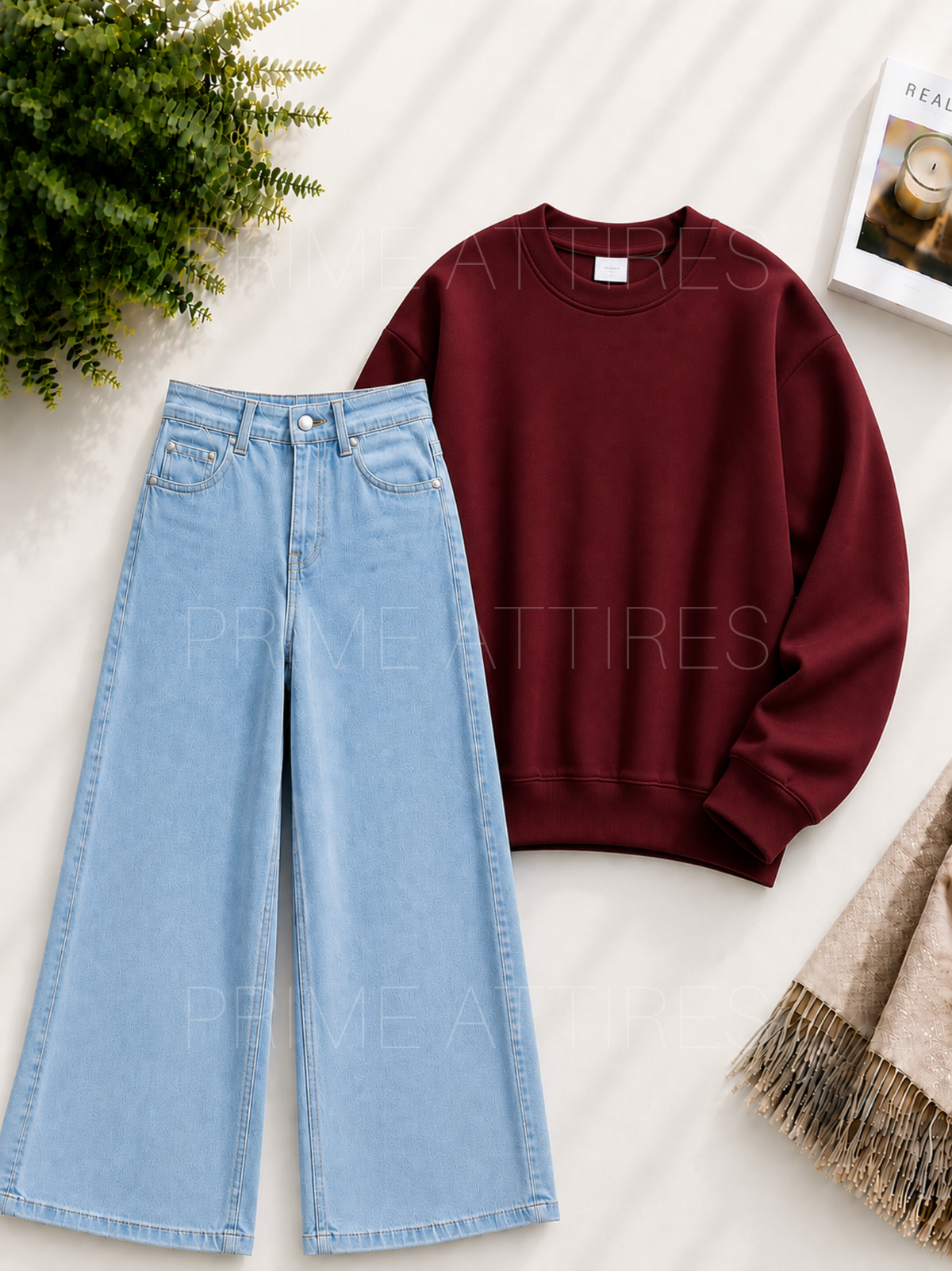 ICE BLUE WIDE LEG JEANS & SWEATSHIRT