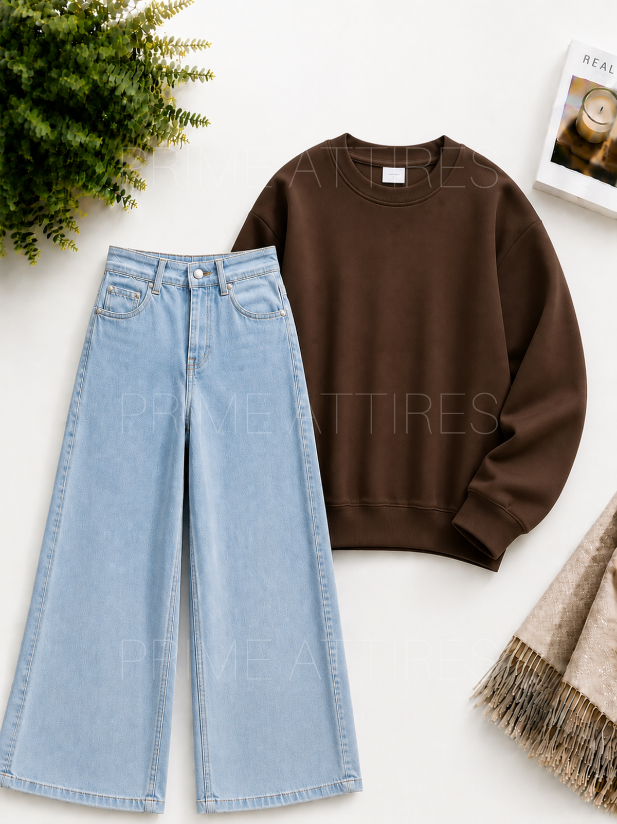 ICE BLUE WIDE LEG JEANS & SWEATSHIRT