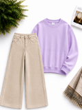 BEIGE WIDE LEG JEANS & SWEATSHIRT