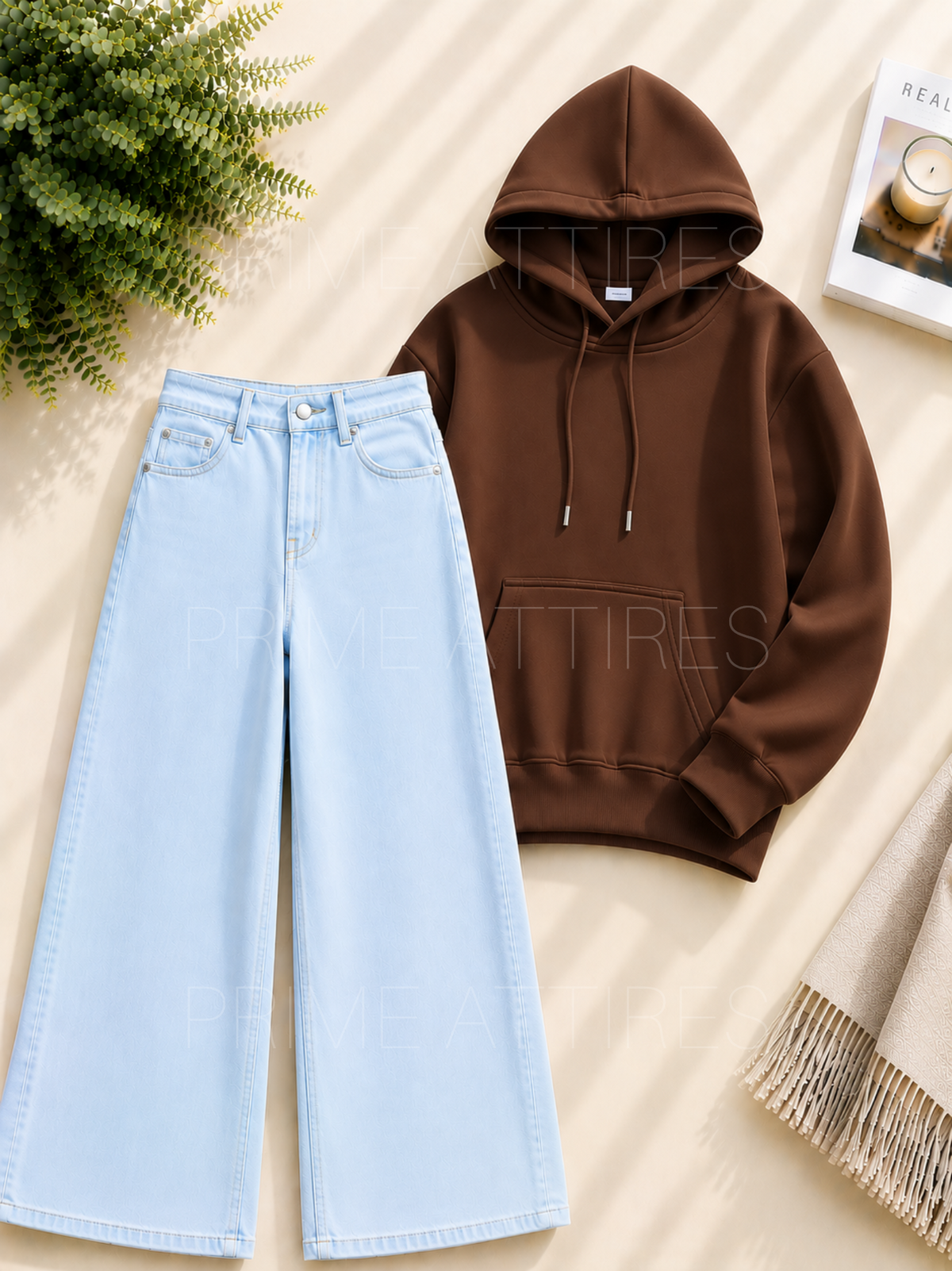 ICE BLUE WIDE LEG JEANS & HOODIE