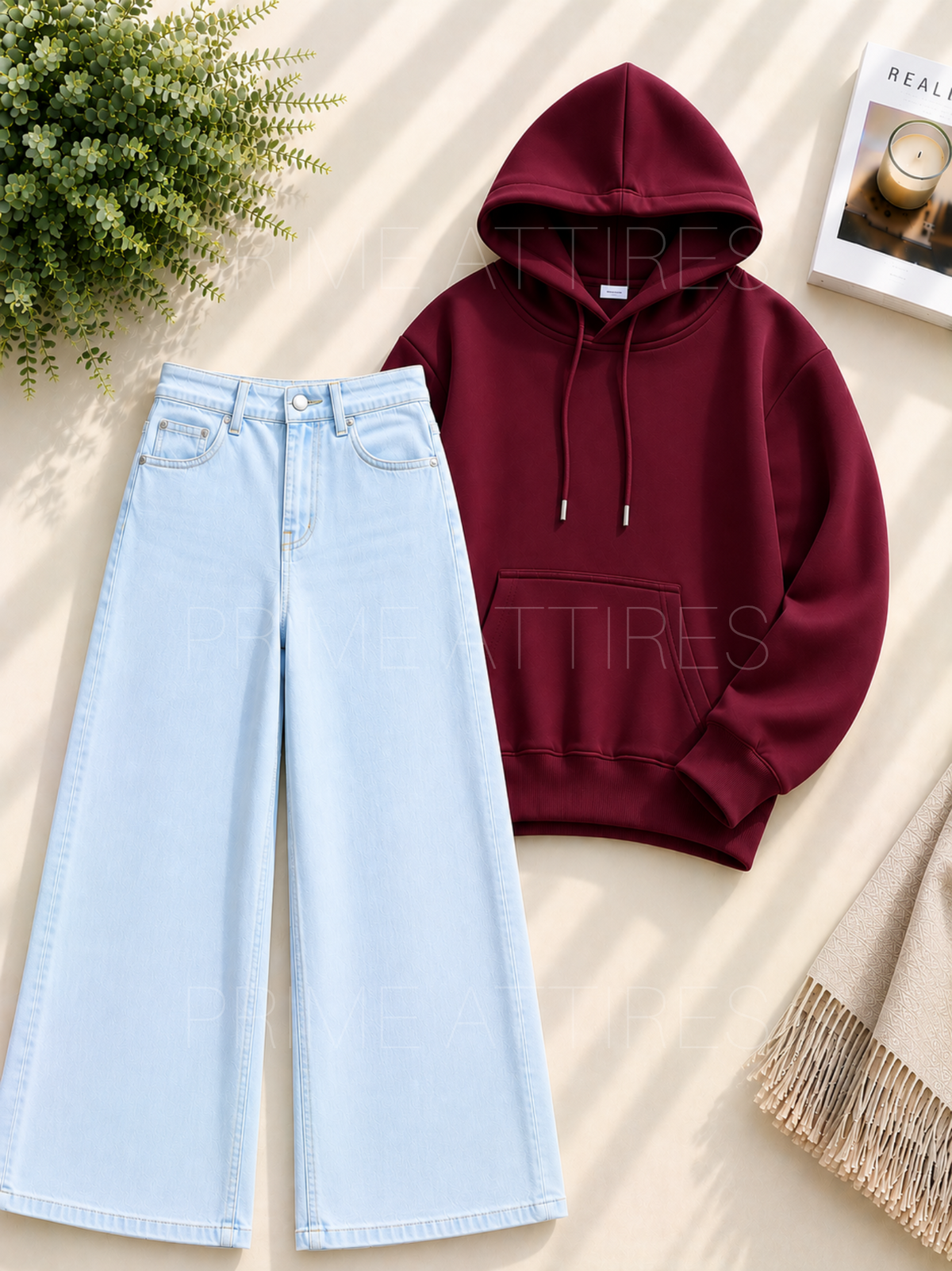 ICE BLUE WIDE LEG JEANS & HOODIE