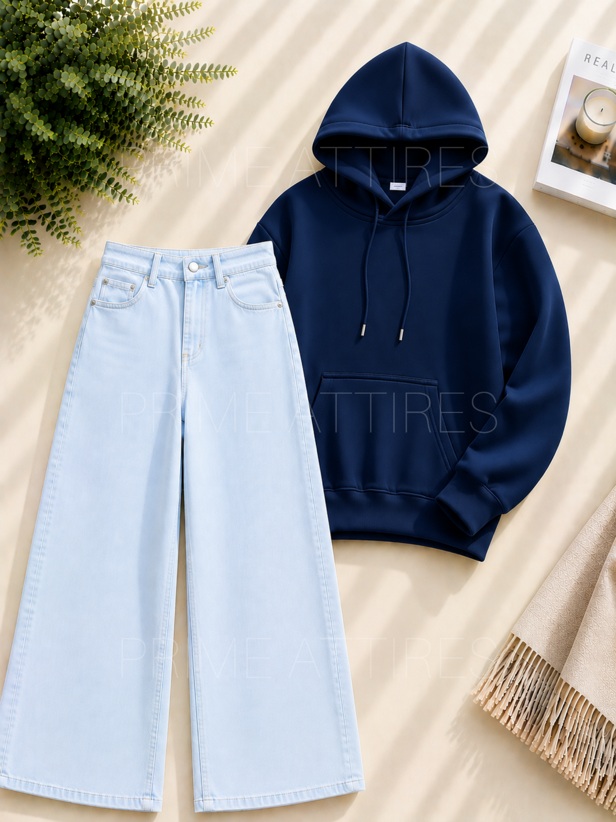 ICE BLUE WIDE LEG JEANS & HOODIE