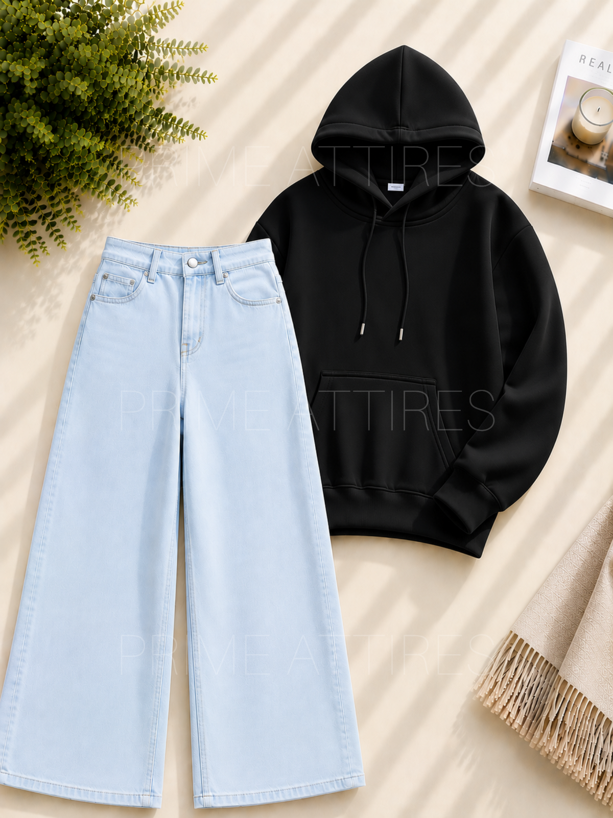 ICE BLUE WIDE LEG JEANS & HOODIE