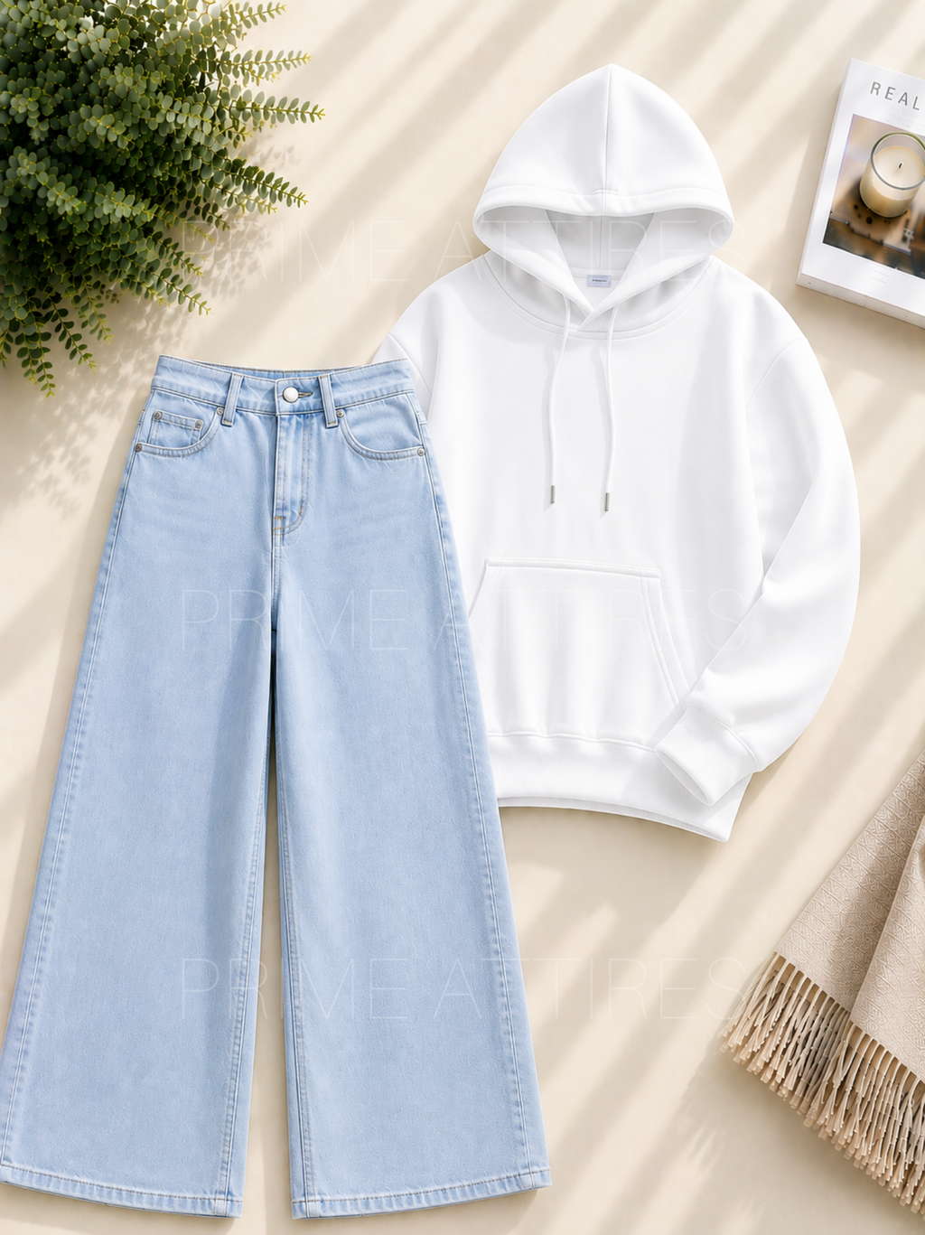 ICE BLUE WIDE LEG JEANS & HOODIE