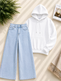 ICE BLUE WIDE LEG JEANS & HOODIE