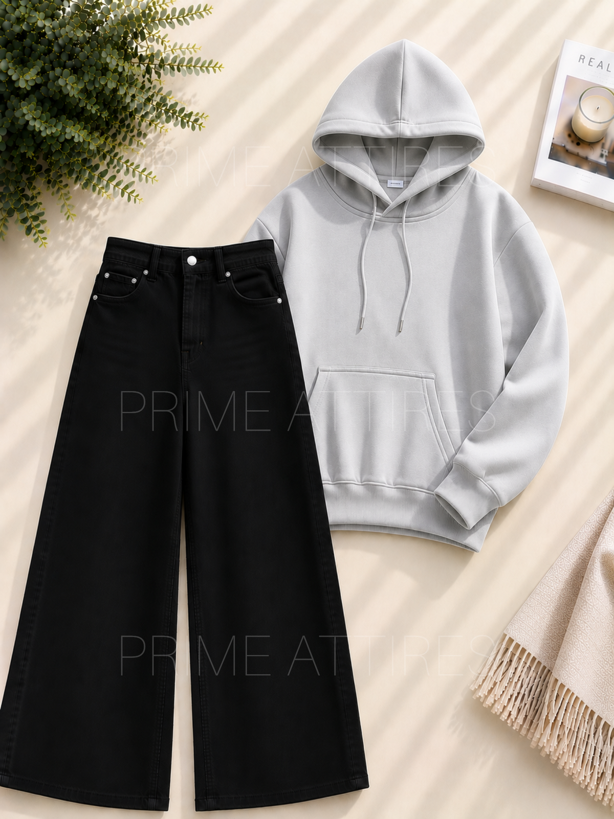 BLACK WIDE LEG JEANS & HOODIE