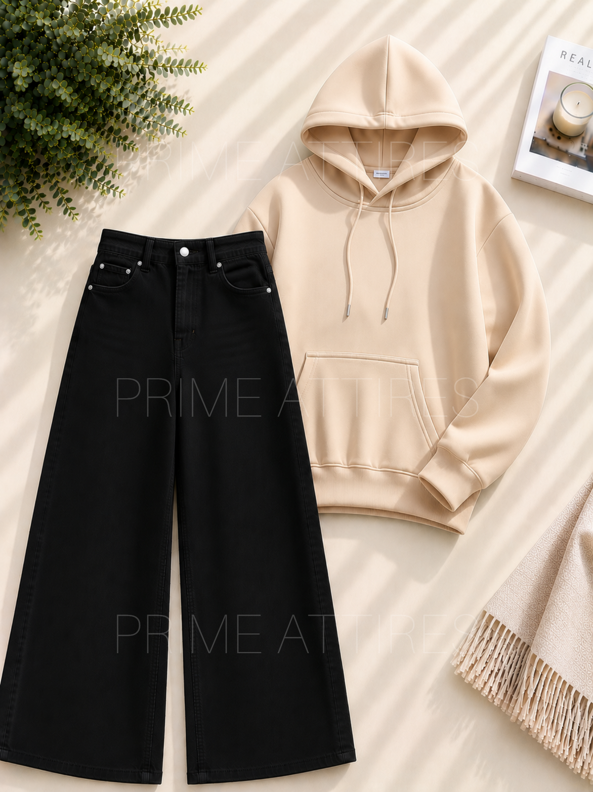 BLACK WIDE LEG JEANS & HOODIE