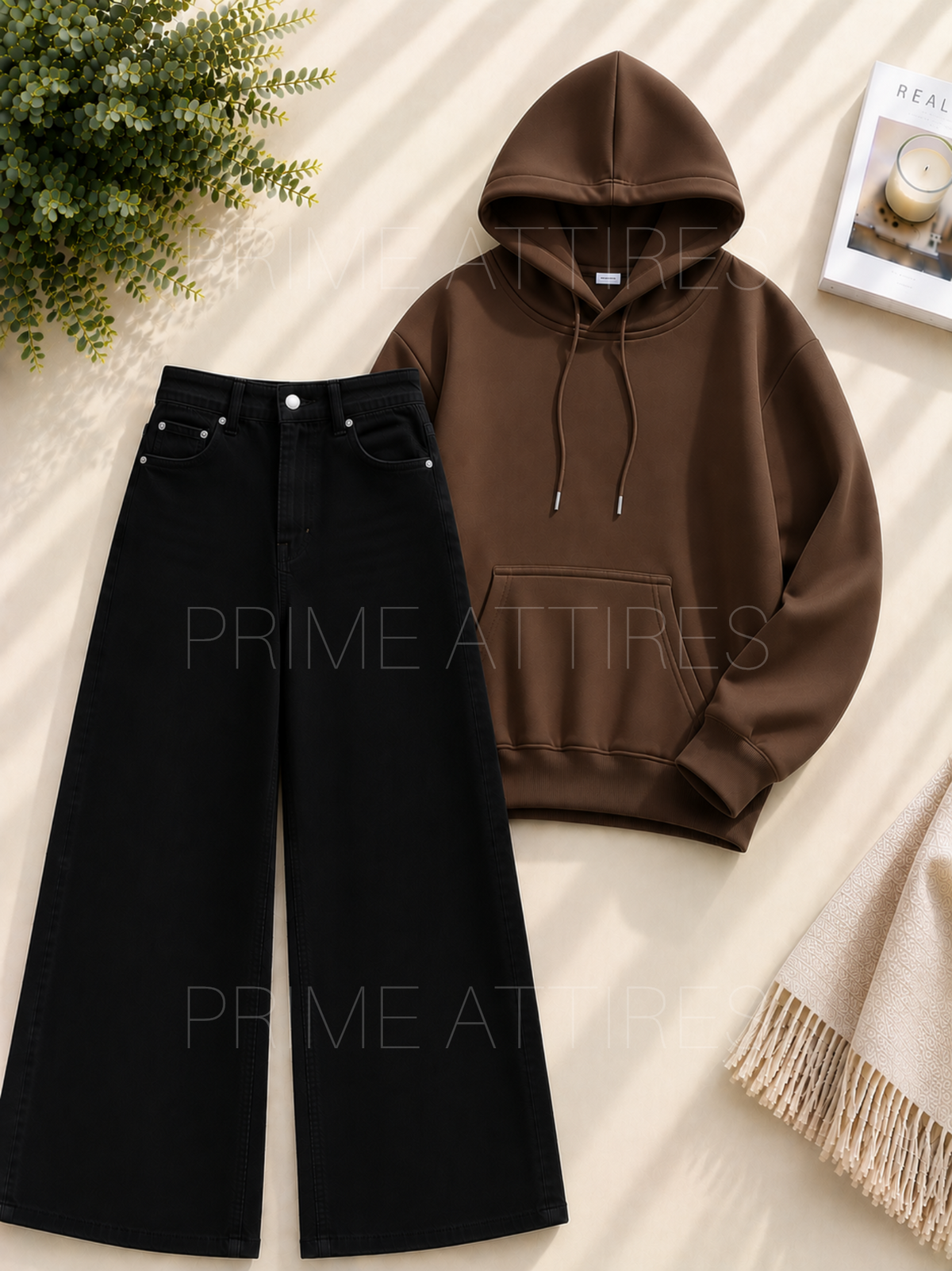 BLACK WIDE LEG JEANS & HOODIE