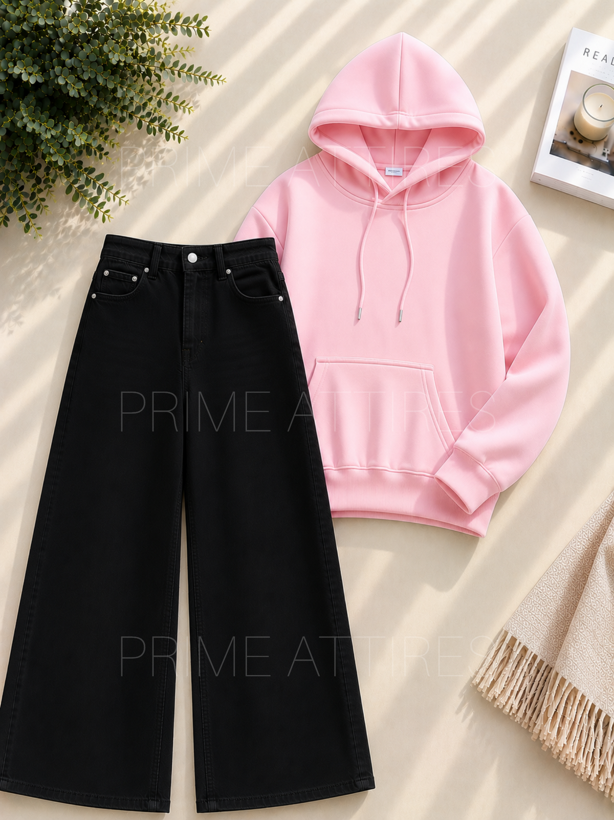 BLACK WIDE LEG JEANS & HOODIE