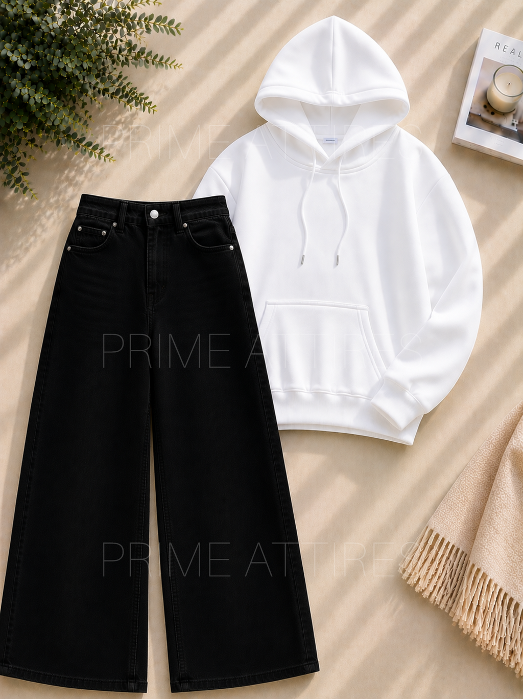 BLACK WIDE LEG JEANS & HOODIE