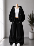 BLACK WIDE LEG JEANS + WHITE INNER & BLACK ZIPPER HOODIE