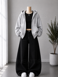 BLACK WIDE LEG JEANS + BLACK INNER & GREY ZIPPER HOODIE
