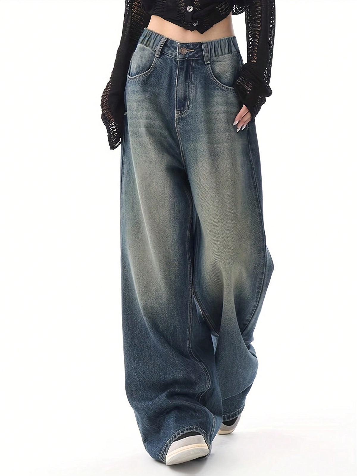 VINTAGE WASHED WIDE LEG JEANS