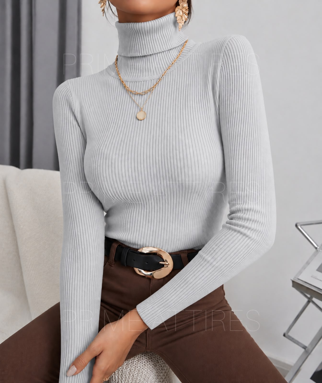 LIGHT GREY HIGH-NECK