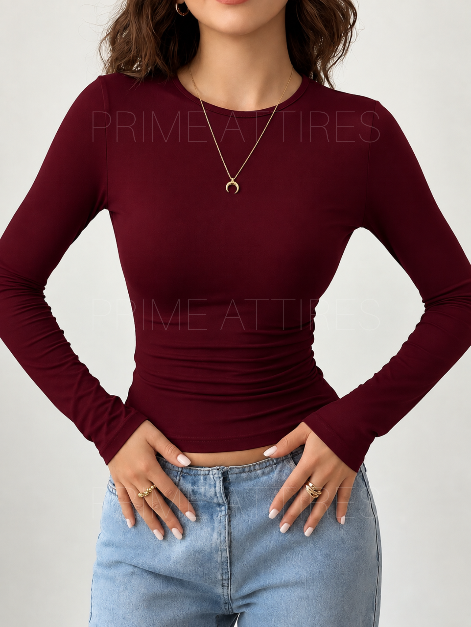 MAROON FITTED FULL SLEEVE T-SHIRT