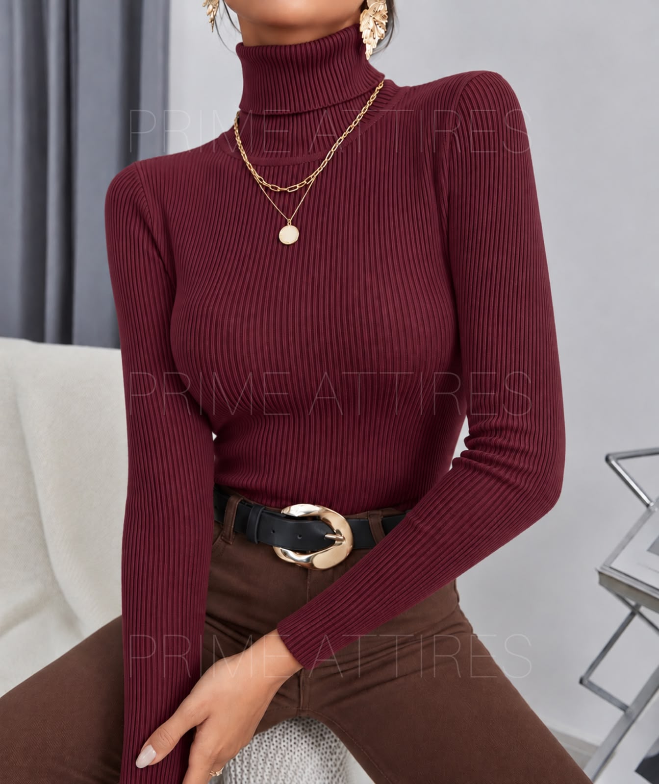 MAROON HIGH-NECK