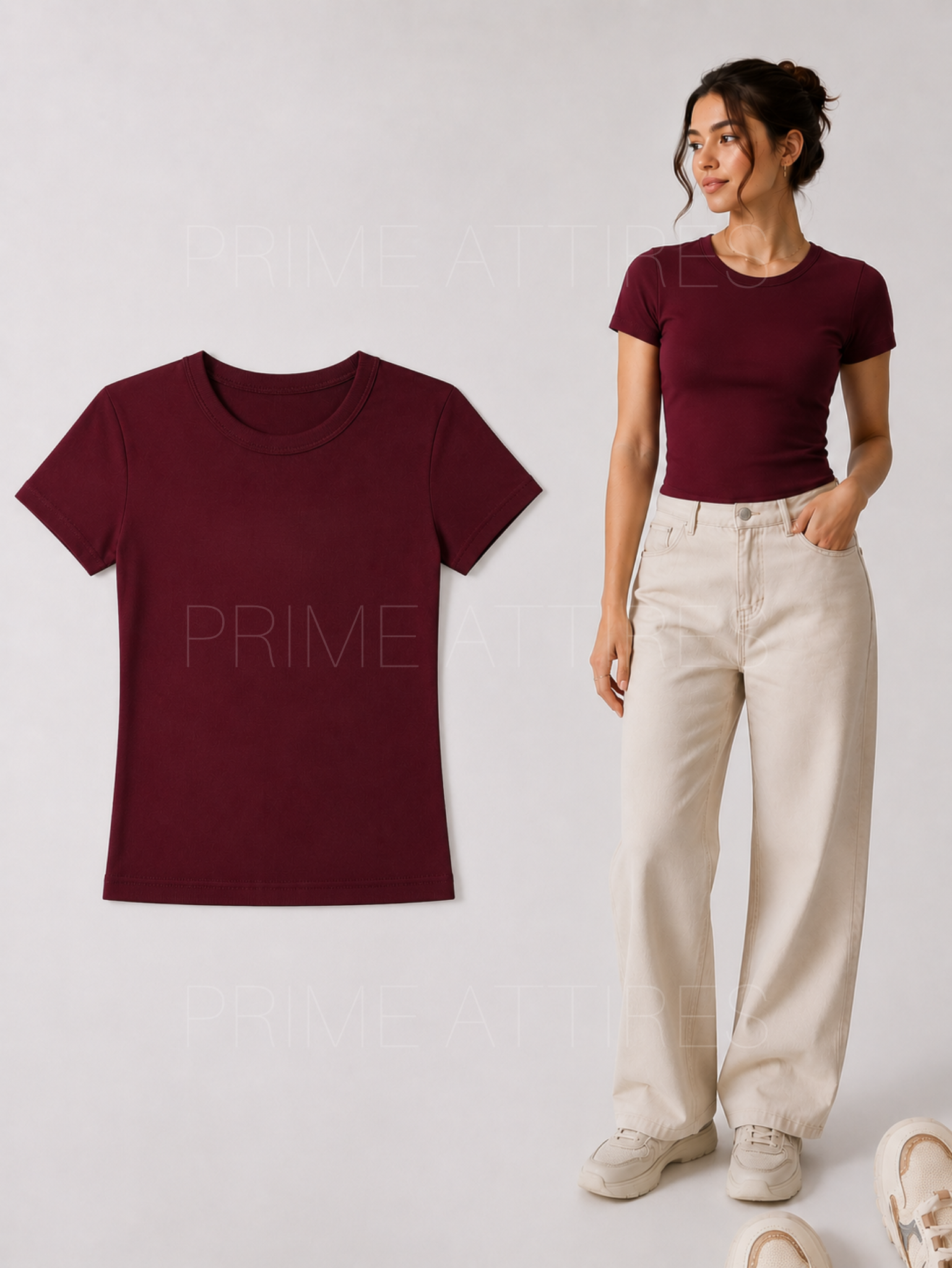 MAROON FITTED HALF SLEEVE T-SHIRT