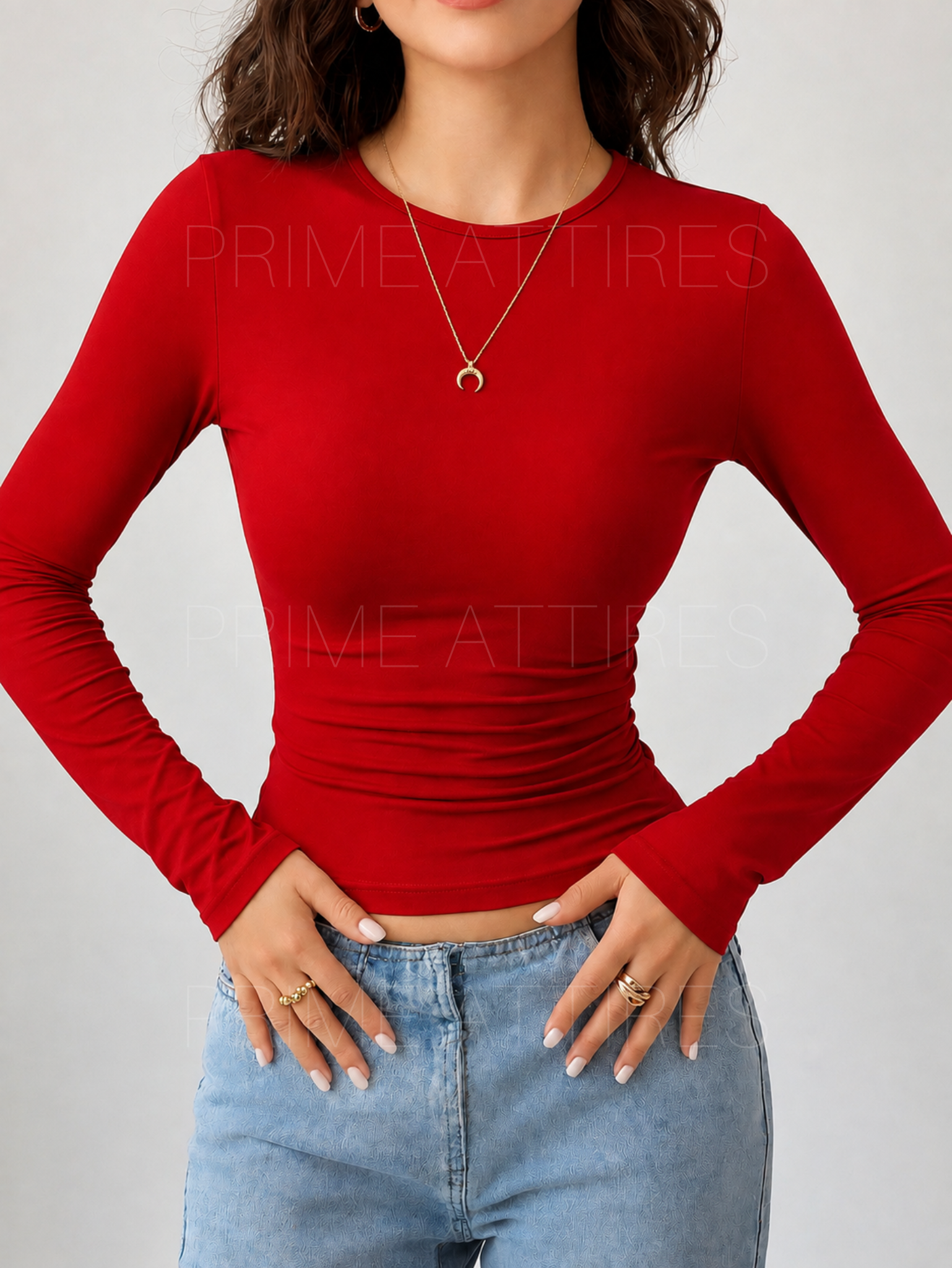 RED FITTED FULL SLEEVE T-SHIRT