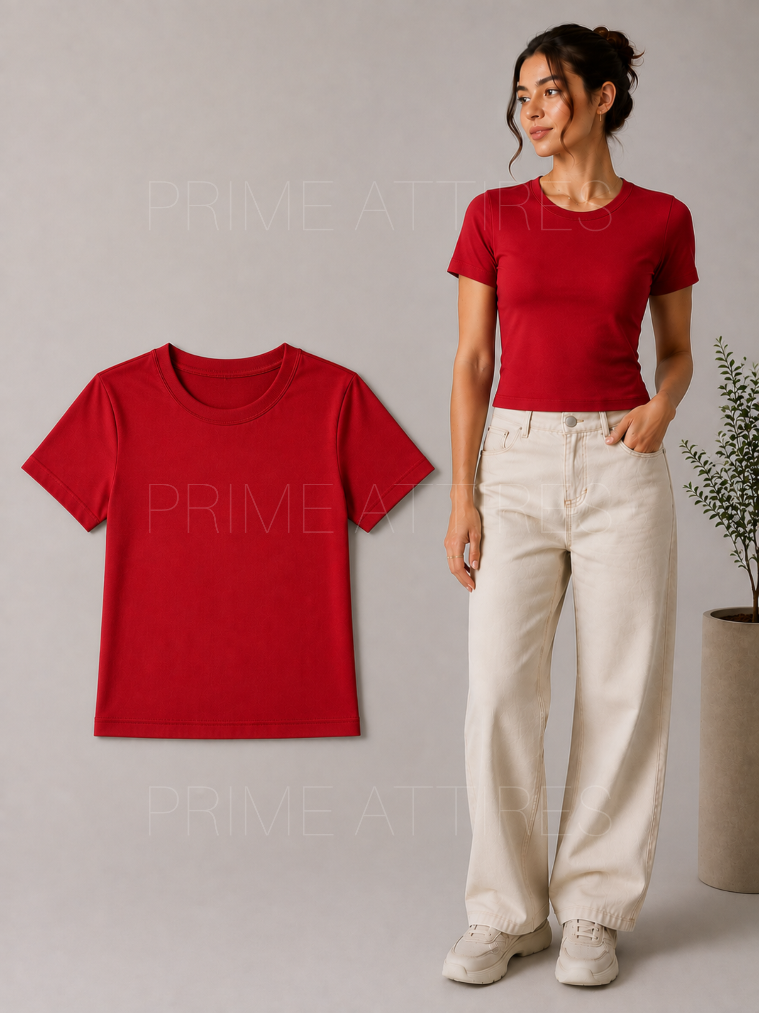 RED FITTED HALF SLEEVE T-SHIRT