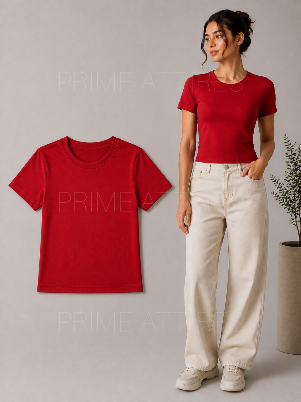 RED FITTED HALF SLEEVE T-SHIRT