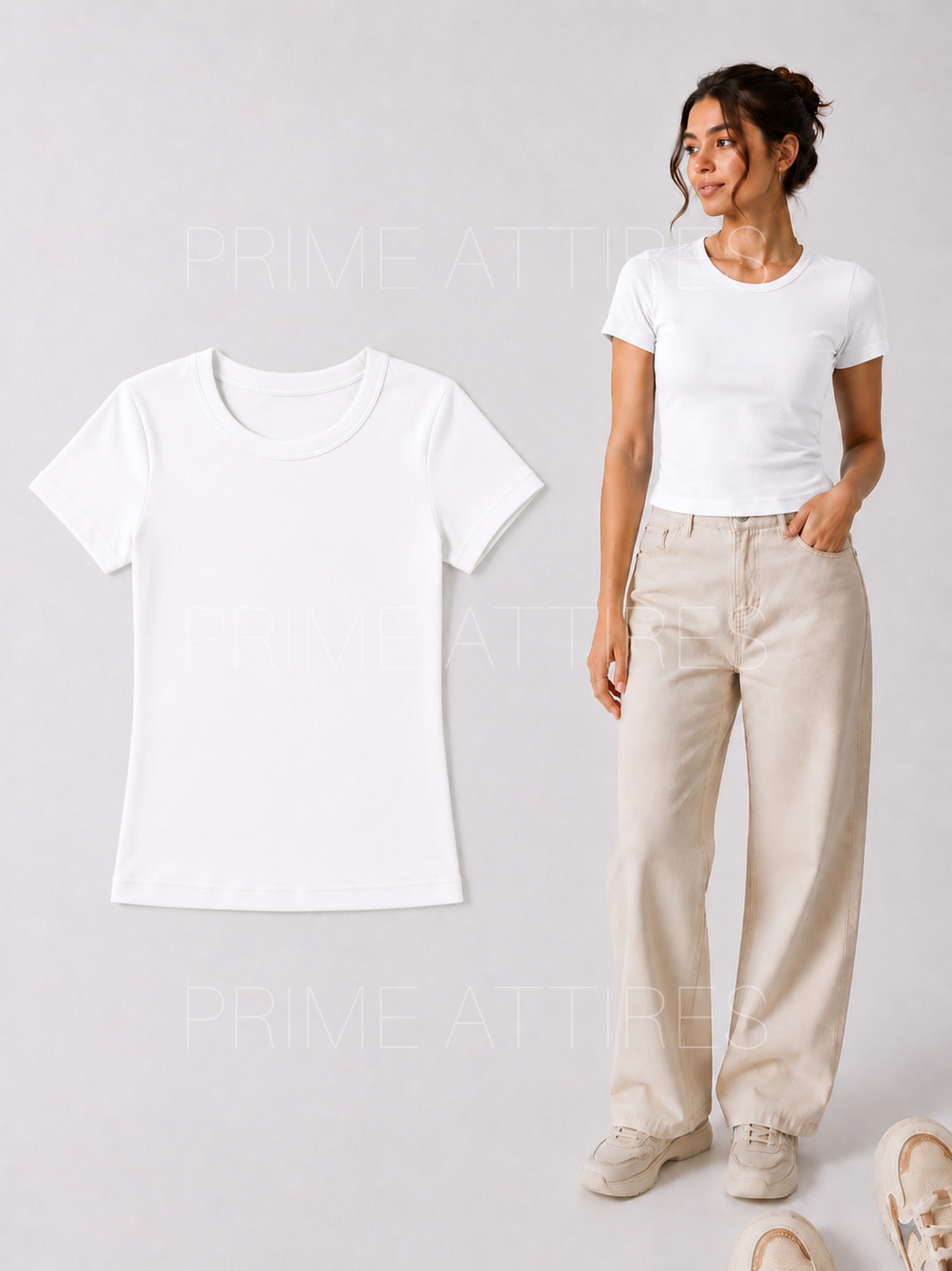 WHITE FITTED HALF SLEEVE T-SHIRT
