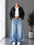 ICE BLUE WASHED WIDE LEG JEANS + WHITE INNER & BLACK DENIM JACKET
