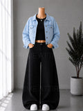 BLACK WIDE LEG JEANS + BLACK INNER & ICE BLUE DENIM JACKET