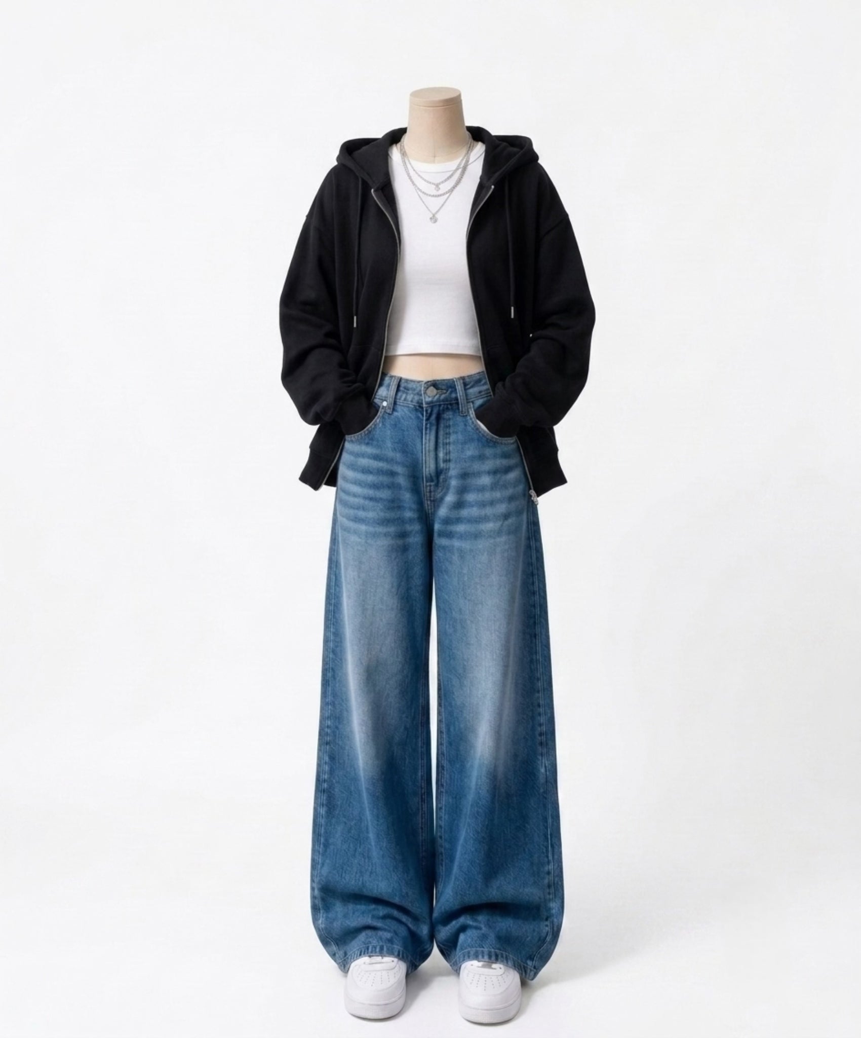 Zipper Hoodie + Inner + Jeans